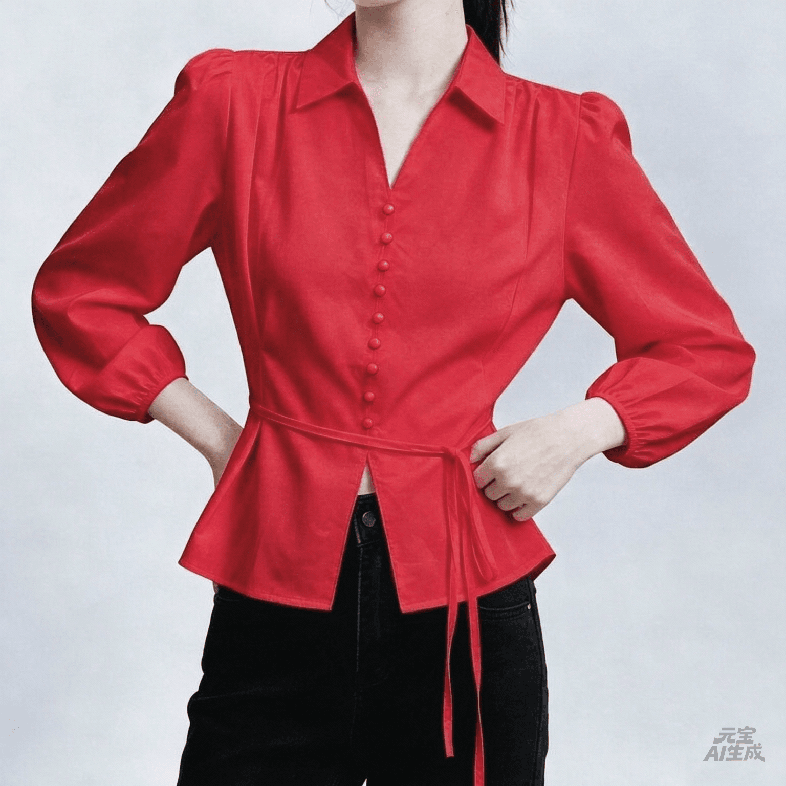 재고 있음 핑크색 polo 긴팔 만나는 여성 셔츠 봄 가을 지방 mm 슬림해 보이는 고급 센스 레이스업 허리 수축 표지 배 맨위 상세 이미지 4