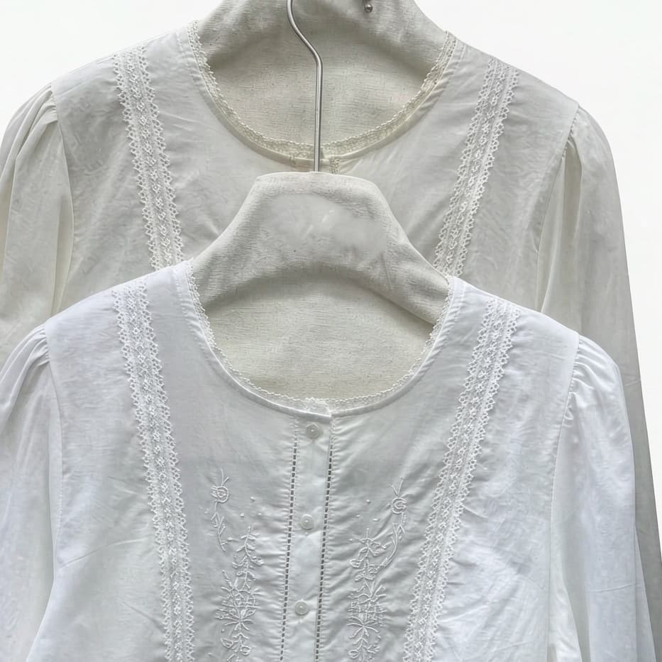 재고 있음 디자인 센스 자수 자카드 플리츠 라운드 넥 거품 소매 여성 셔츠 이른 가을 품격 다용도 셔츠 맨위 상세 이미지 2
