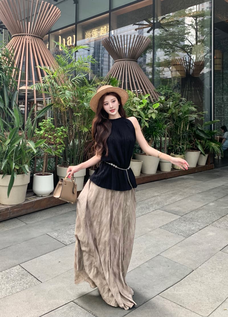 실사 정가 높음 지혜 센스 품격 행침 목 플리츠 니트 조끼 불규칙 슬림해 보이는 한 마디 우산 치마 반신 스커트 상세 이미지 7