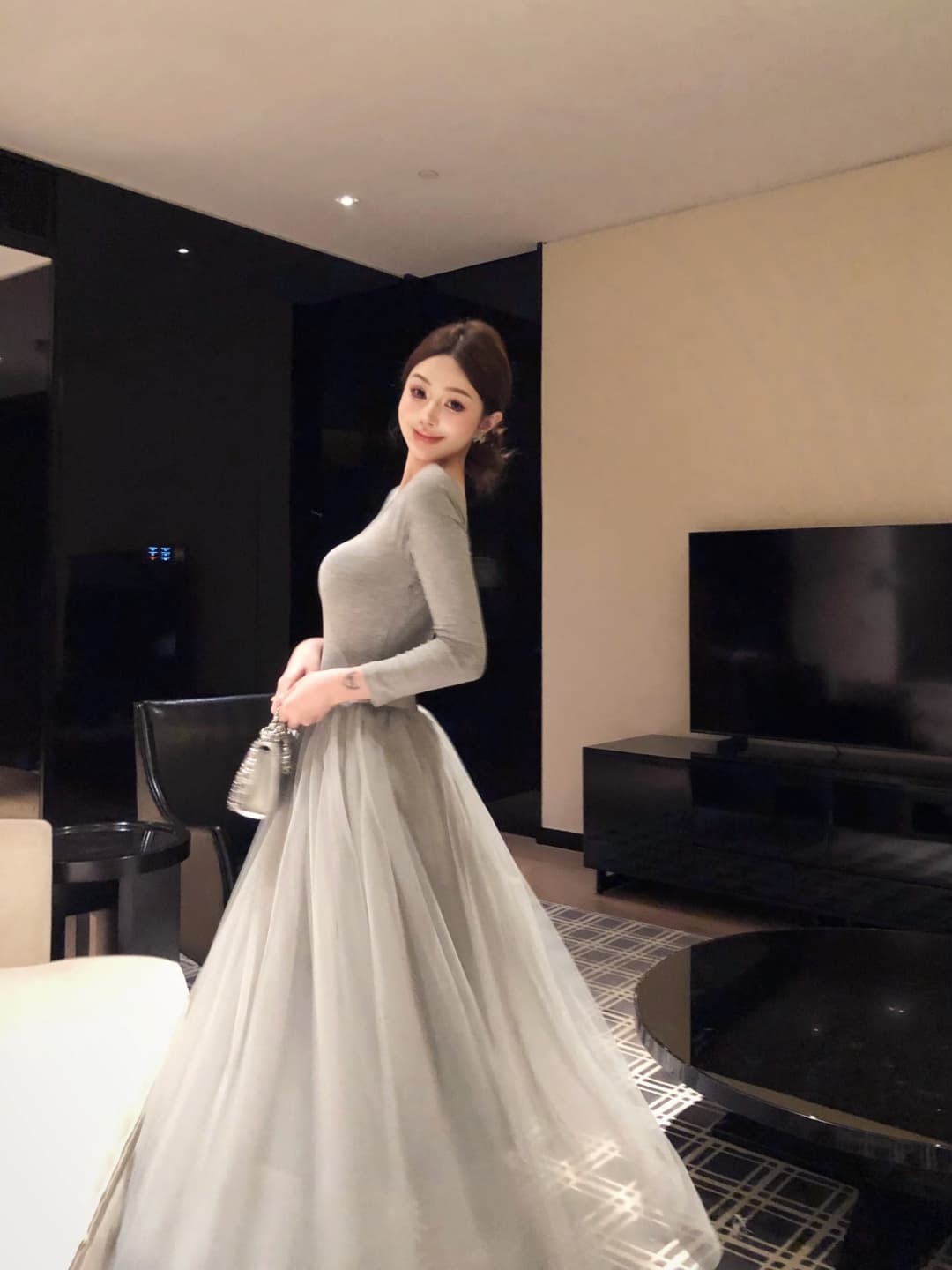 실사 정가 miu 부서 발레 오프숄더 망사 여성 드레스 이른 가을 분위기 센스 착용 가져 가라. 길다 치마 상세 이미지 31