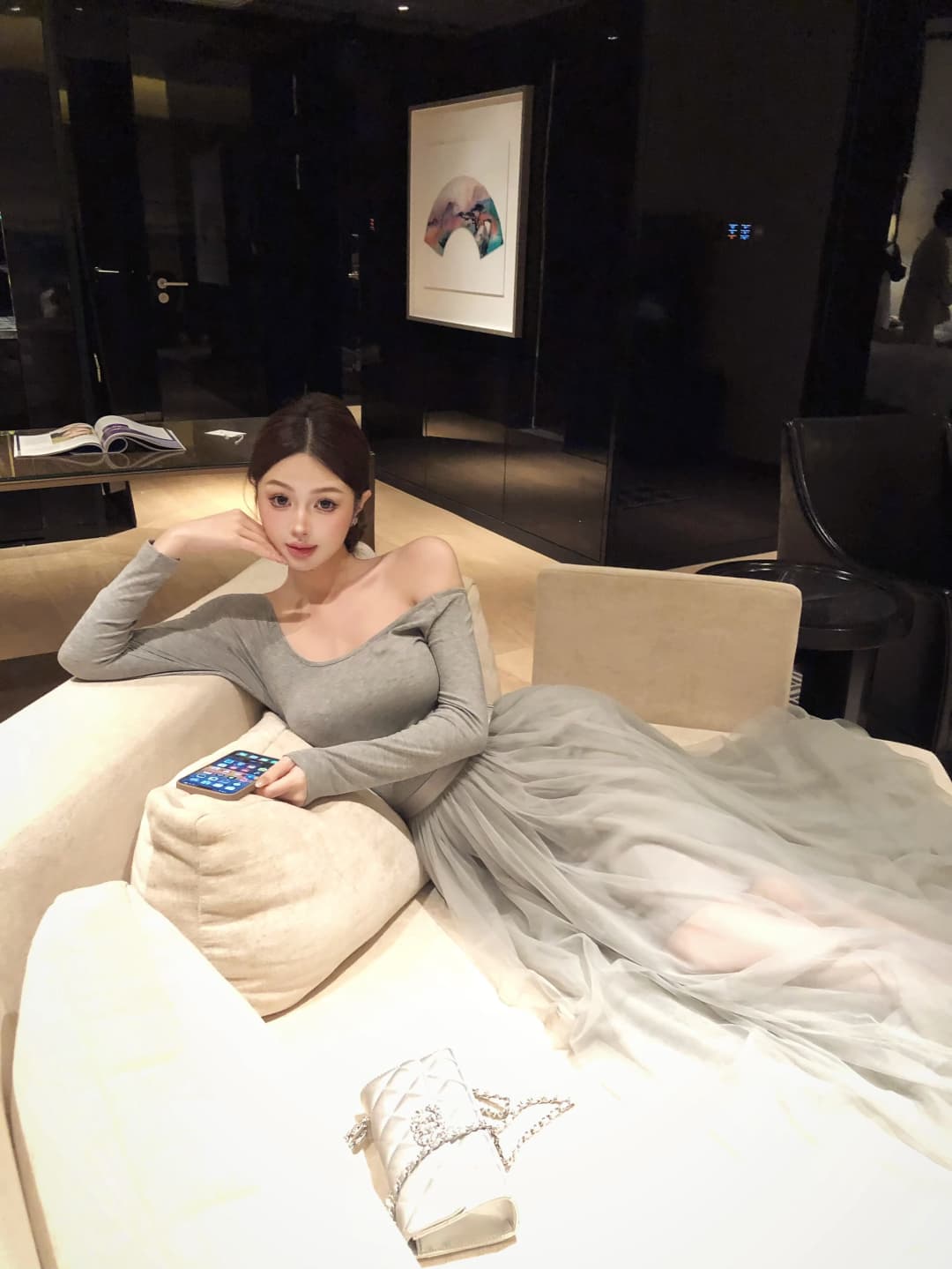 실사 정가 miu 부서 발레 오프숄더 망사 여성 드레스 이른 가을 분위기 센스 착용 가져 가라. 길다 치마 상세 이미지 2
