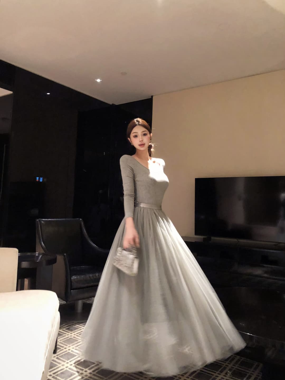 실사 정가 miu 부서 발레 오프숄더 망사 여성 드레스 이른 가을 분위기 센스 착용 가져 가라. 길다 치마 상세 이미지 13