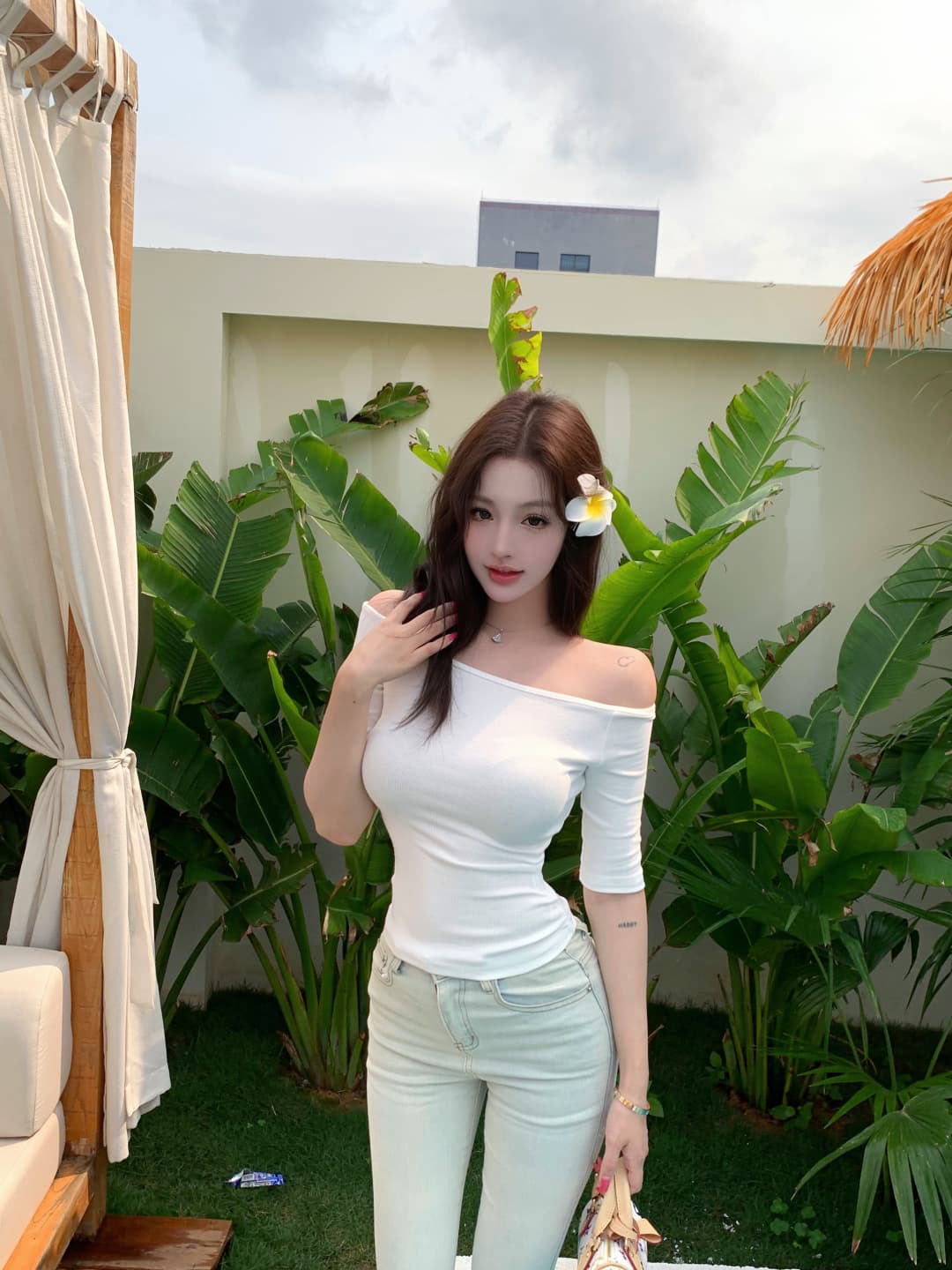 실사 정가 웨이브 어린이 소다 오프숄더 뱀 뼈 곡물 중간 소매 티셔츠 여성 봄 여름 허리 수축 높음 폭탄 의류 이미지 3