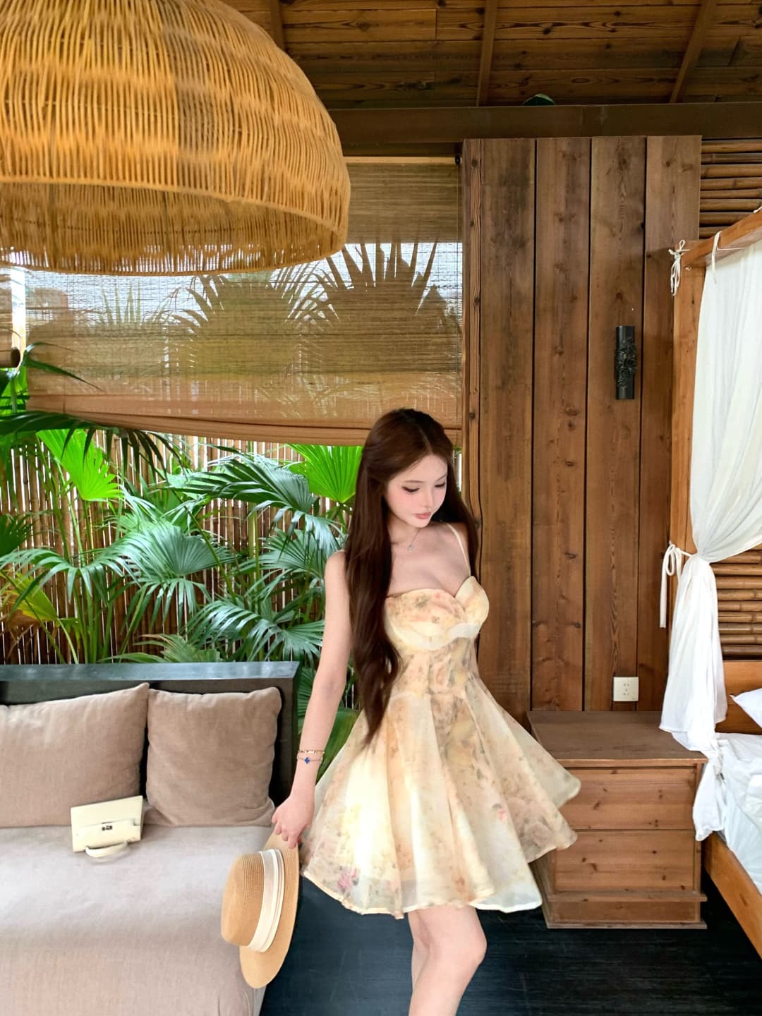 실사 정가 봄날 꿈 나라 프랑스식 꽃무늬 레이스업 허리 수축 슬립 미니 스커트 순수한 욕망 분위기 센스 드레스 상세 이미지 9