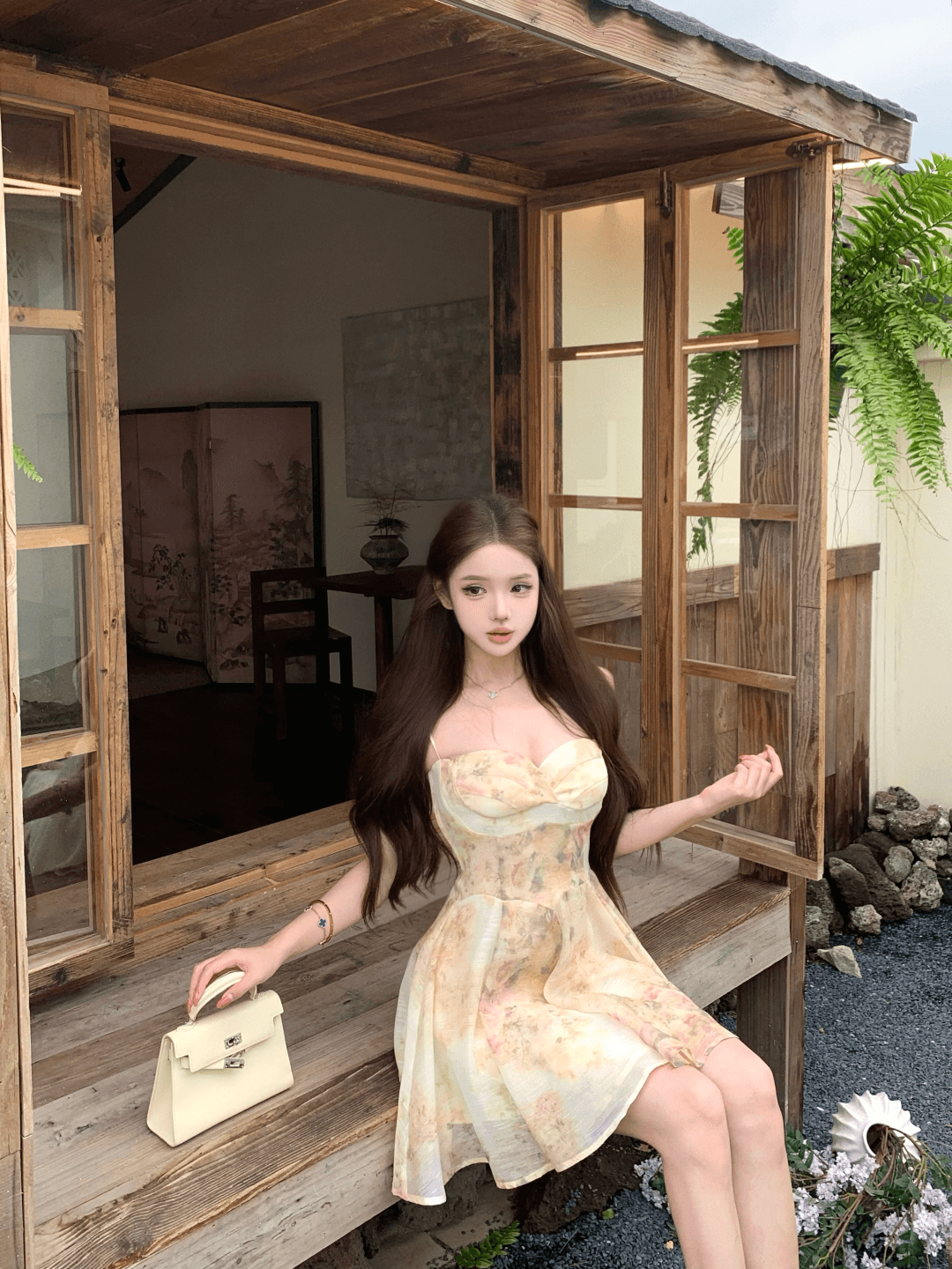 실사 정가 봄날 꿈 나라 프랑스식 꽃무늬 레이스업 허리 수축 슬립 미니 스커트 순수한 욕망 분위기 센스 드레스 상세 이미지 12