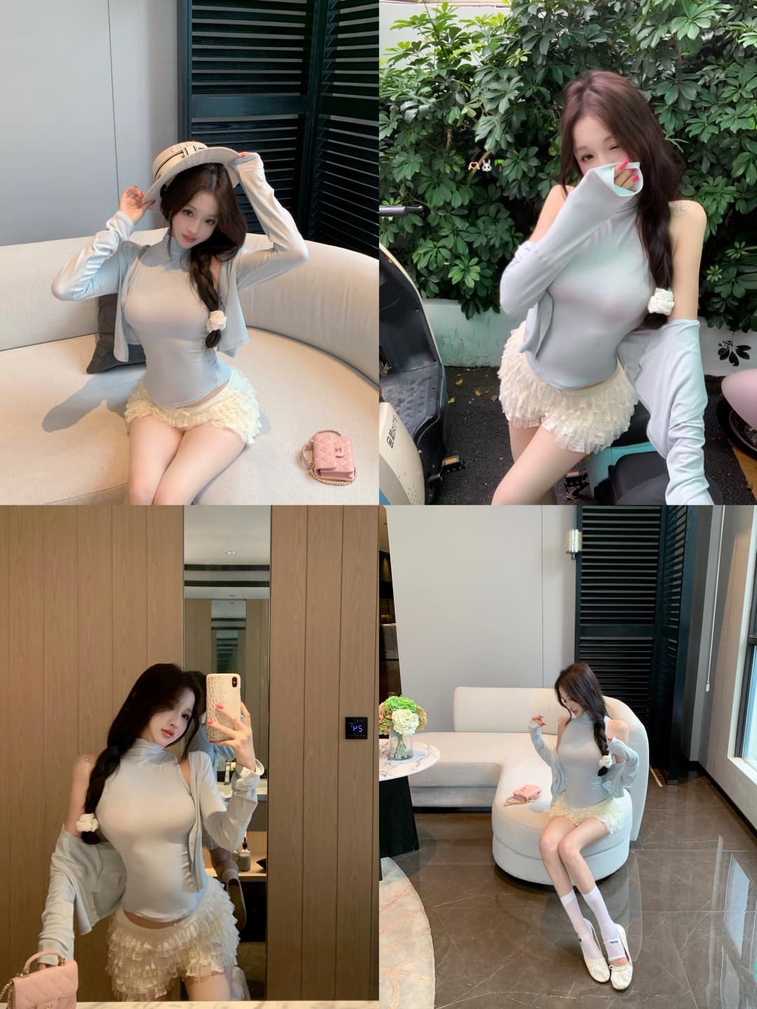 실사 정가 행침 목 터틀넥 조끼 긍정적 인 어깨 오픈 가디건 무거운 작업 계단식 홀로우 아웃 레이스 케이크 반바지 상세 이미지 1