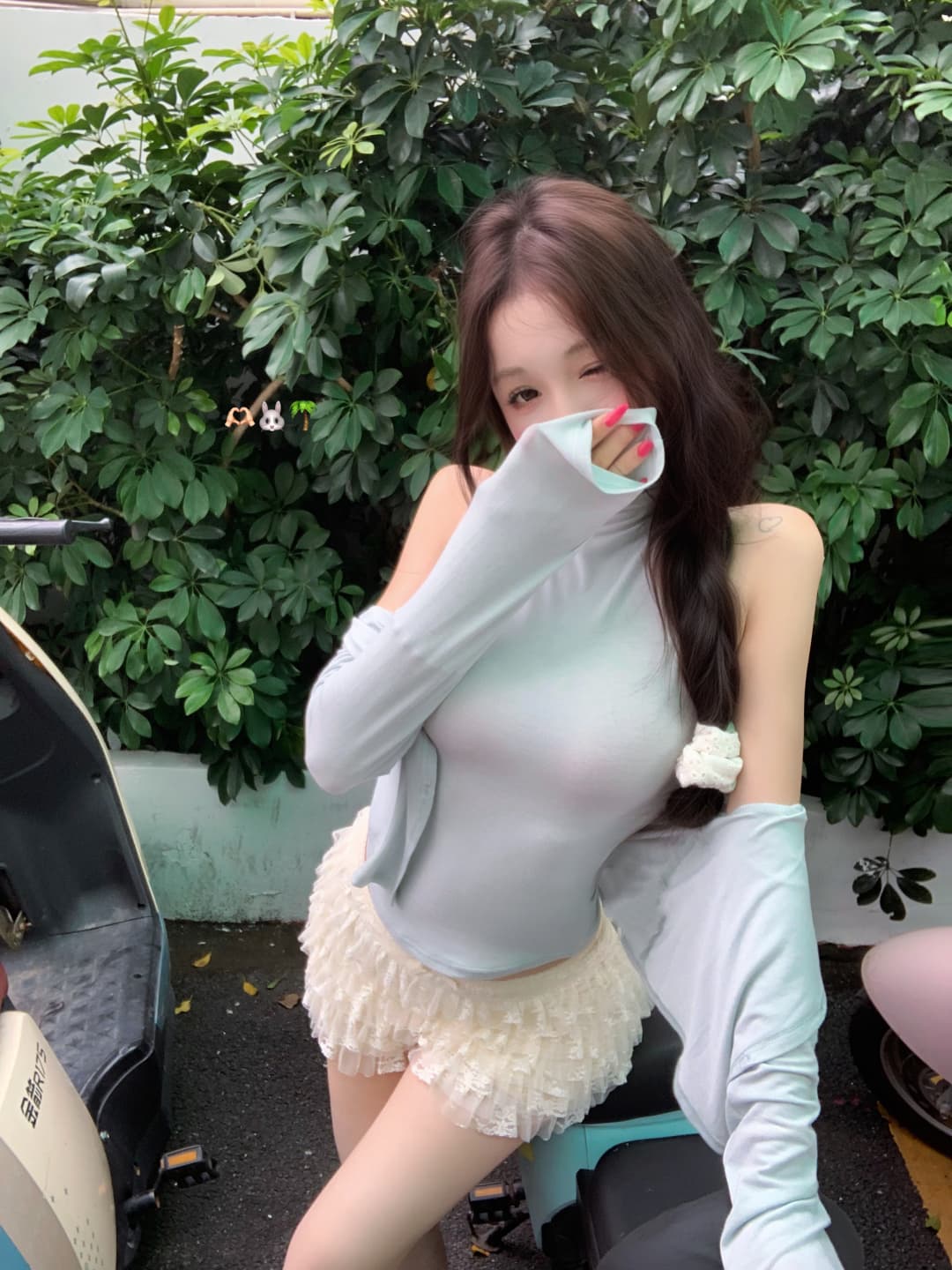 실사 정가 행침 목 터틀넥 조끼 긍정적 인 어깨 오픈 가디건 무거운 작업 계단식 홀로우 아웃 레이스 케이크 반바지 상세 이미지 4