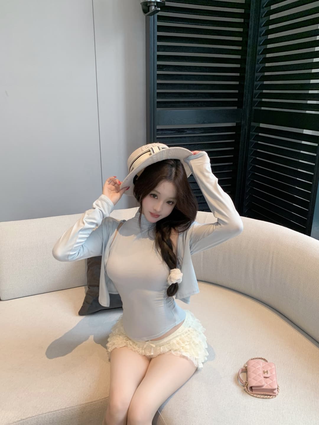실사 정가 행침 목 터틀넥 조끼 긍정적 인 어깨 오픈 가디건 무거운 작업 계단식 홀로우 아웃 레이스 케이크 반바지 상세 이미지 8