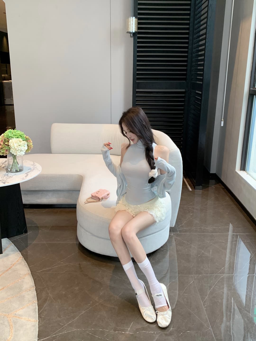 실사 정가 행침 목 터틀넥 조끼 긍정적 인 어깨 오픈 가디건 무거운 작업 계단식 홀로우 아웃 레이스 케이크 반바지 상세 이미지 14