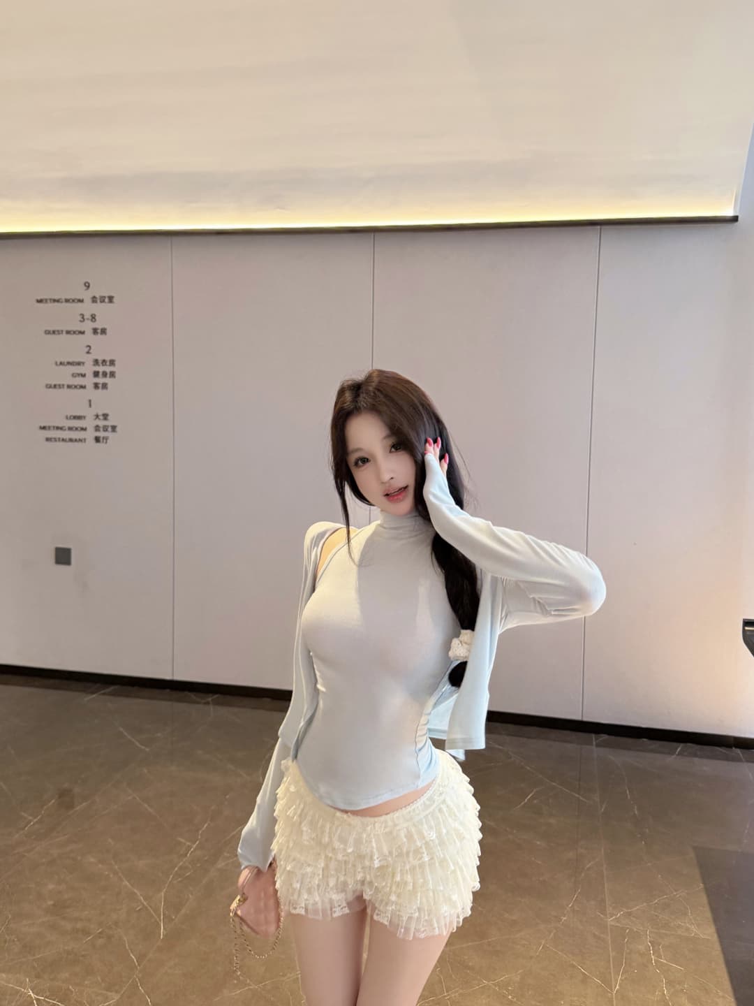 실사 정가 행침 목 터틀넥 조끼 긍정적 인 어깨 오픈 가디건 무거운 작업 계단식 홀로우 아웃 레이스 케이크 반바지 상세 이미지 17