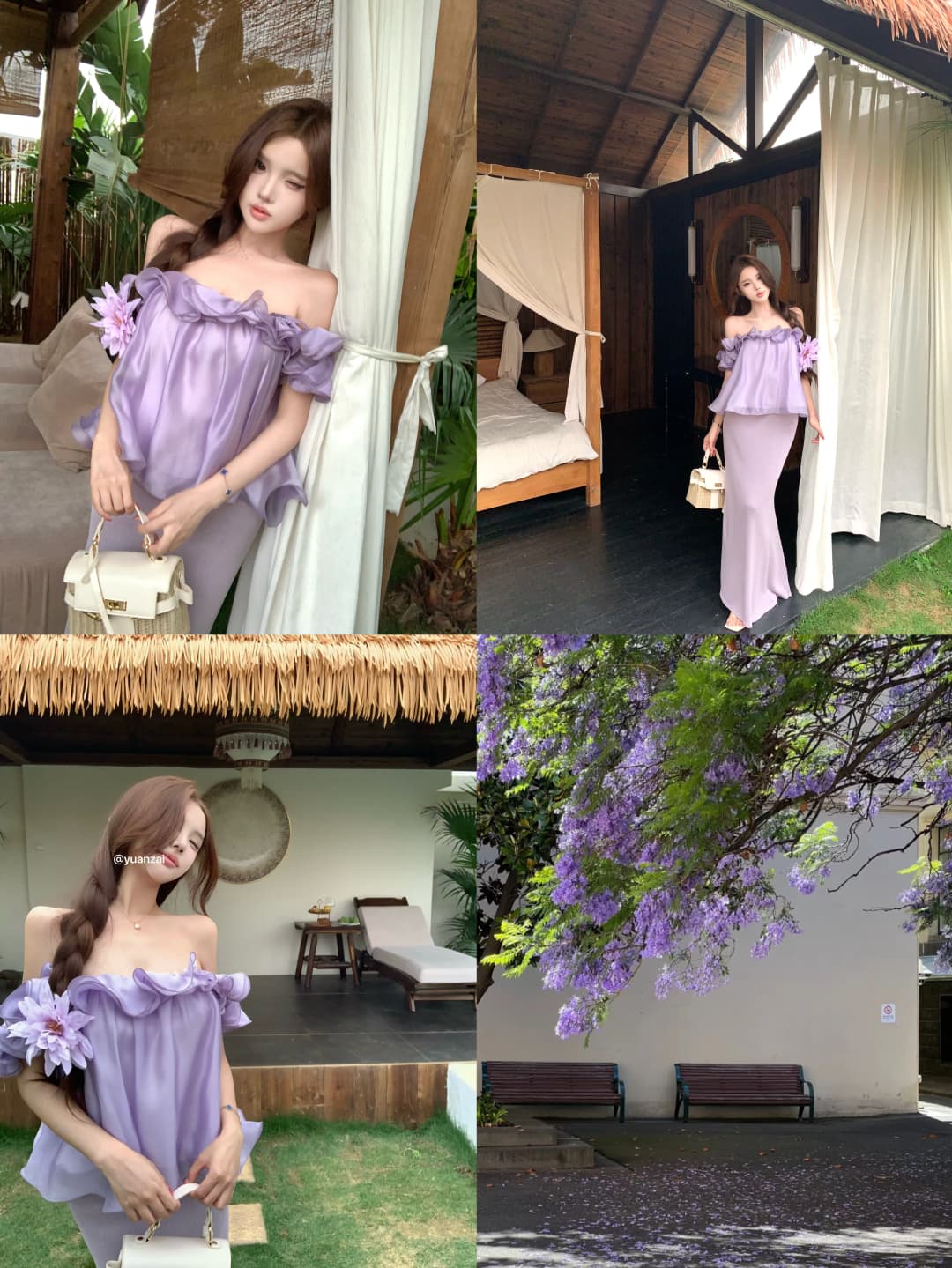 실사 정가 여름 편지 보라색 프릴 시폰 셔츠 여성 봄 미니멀리즘 루즈핏 슬림해 보이는 오프숄더 맨위 상세 이미지 1