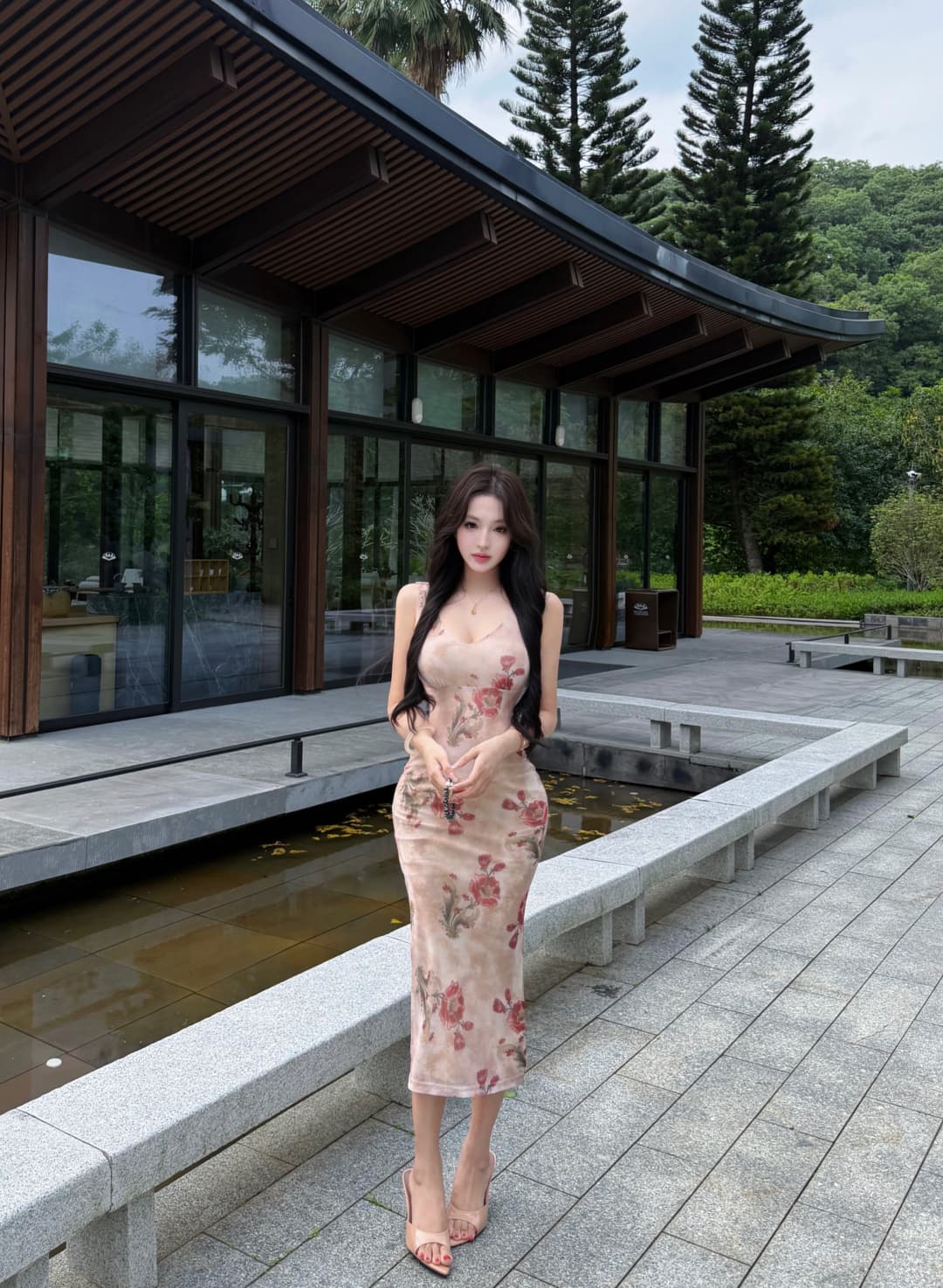 실사 정가 아이리스 꽃말 빅 브이 넥 몸매 가꾸기 슬립 여성 드레스 봄 여름 트임 중간 길이 스커트 상세 이미지 3