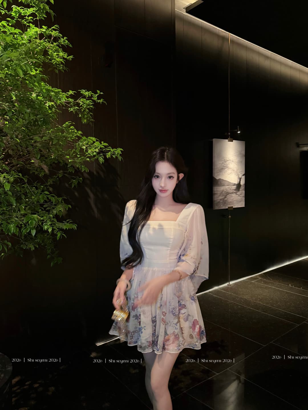 실사 정가 绯 꽃 일몰 7부 소매 광장 칼라 드레스 아이들 원 웨이 품격 미니 스커트 상세 이미지 3