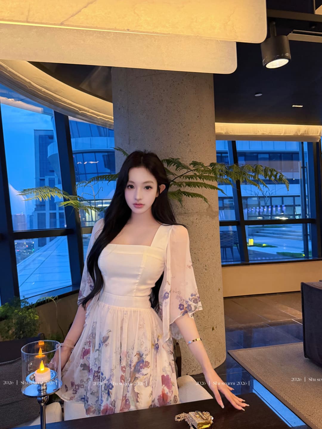실사 정가 绯 꽃 일몰 7부 소매 광장 칼라 드레스 아이들 원 웨이 품격 미니 스커트 상세 이미지 8