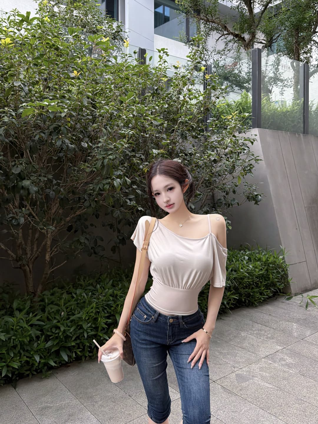 실사 정가 빛 산소 수식 라이 경기 서울 슬립 비스듬한 어깨 허리 수축 짧은 티셔츠 여성 봄 여름 도루 센스 맨위 상세 이미지 18