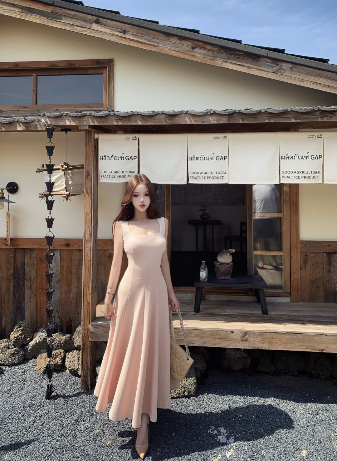 실사 정가 부드러운 하느님 치마 슬립 민소매 드레스 롱 스커트 여름 프랑스식 천 금빛 바람 예복 치마 이미지 2