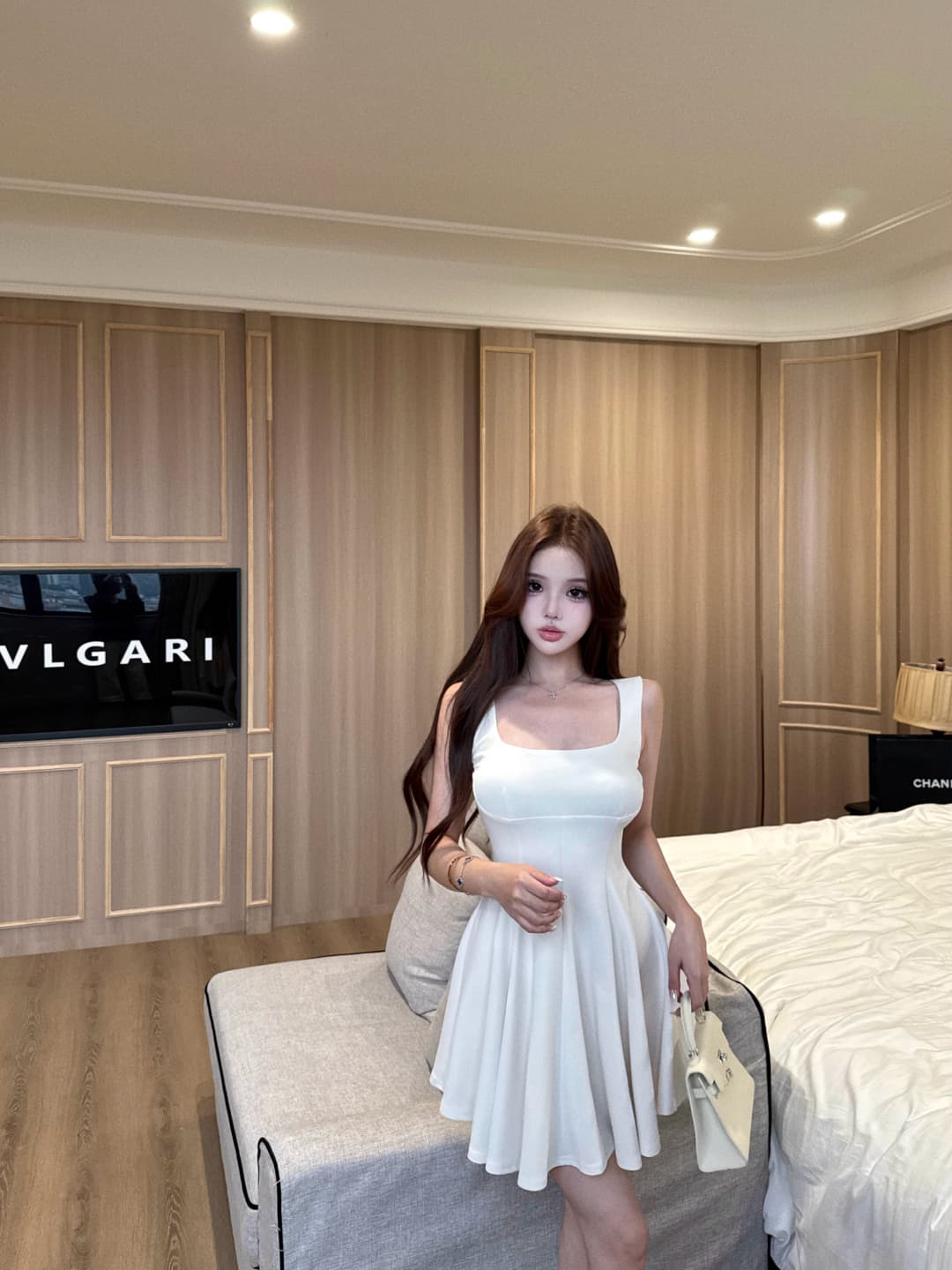 실사 정가 부드러운 하느님 치마 슬립 민소매 드레스 롱 스커트 여름 프랑스식 천 금빛 바람 예복 치마 상세 이미지 3