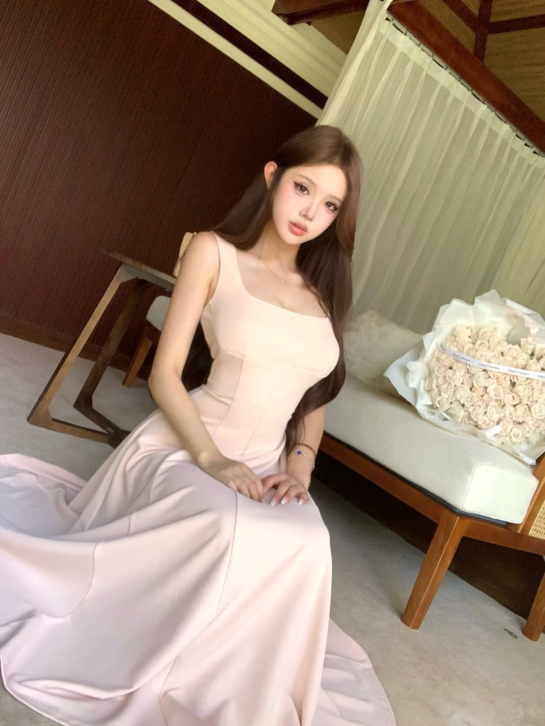 실사 정가 부드러운 하느님 치마 슬립 민소매 드레스 롱 스커트 여름 프랑스식 천 금빛 바람 예복 치마 상세 이미지 21