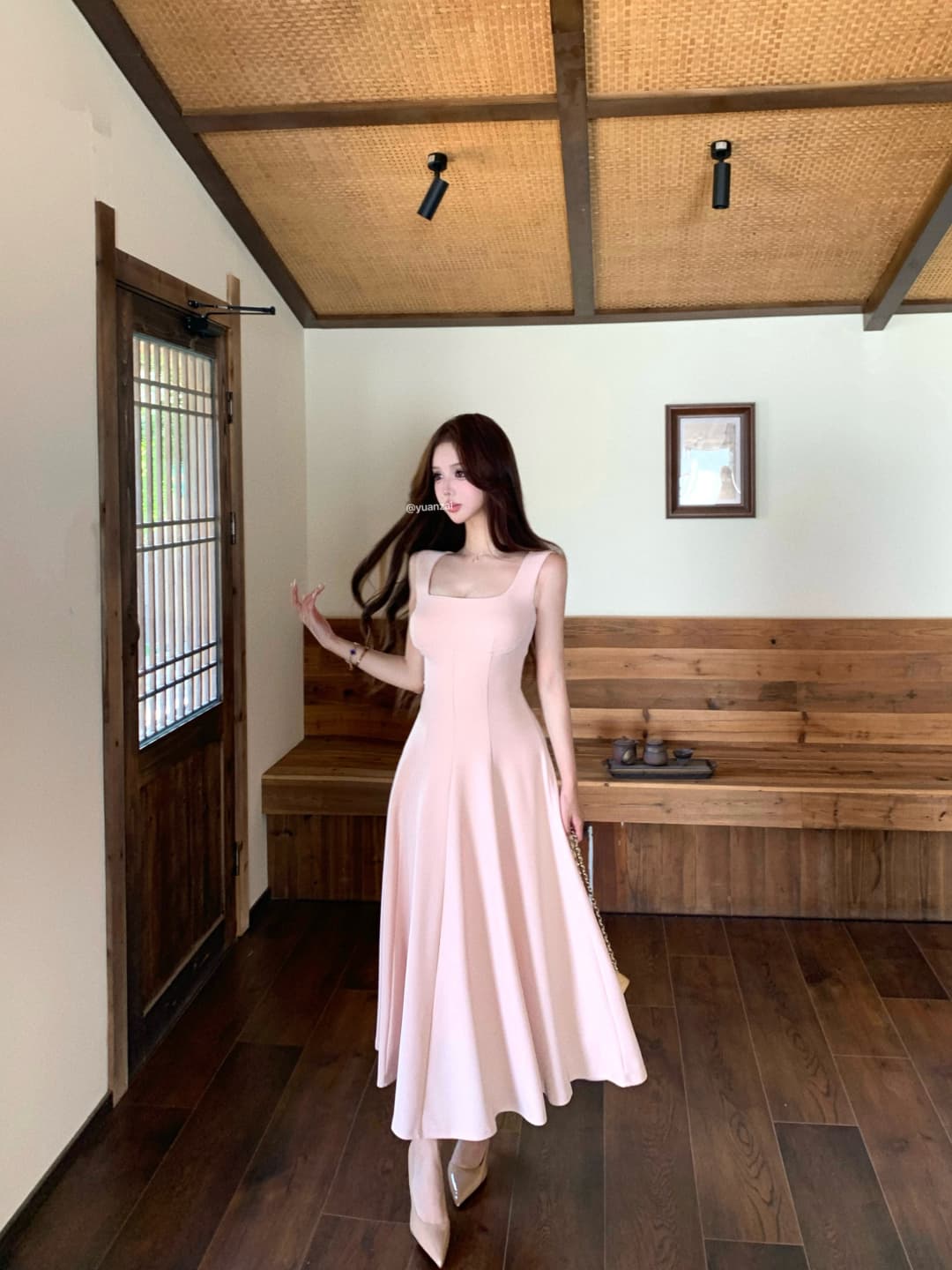 실사 정가 부드러운 하느님 치마 슬립 민소매 드레스 롱 스커트 여름 프랑스식 천 금빛 바람 예복 치마 상세 이미지 23