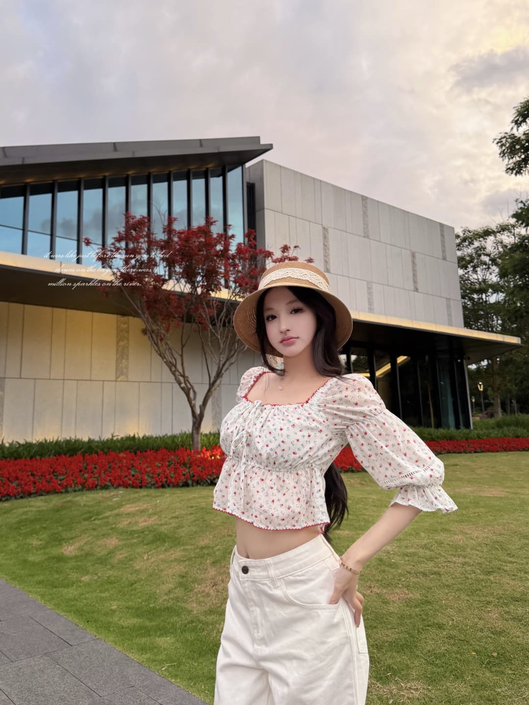 실사 정가 꽃무늬 광장 칼라 반소매 작은 셔츠 여성 여름 프릴 6 점 거품 소매 맨위 상세 이미지 7