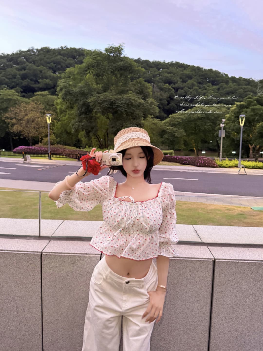 실사 정가 꽃무늬 광장 칼라 반소매 작은 셔츠 여성 여름 프릴 6 점 거품 소매 맨위 상세 이미지 11