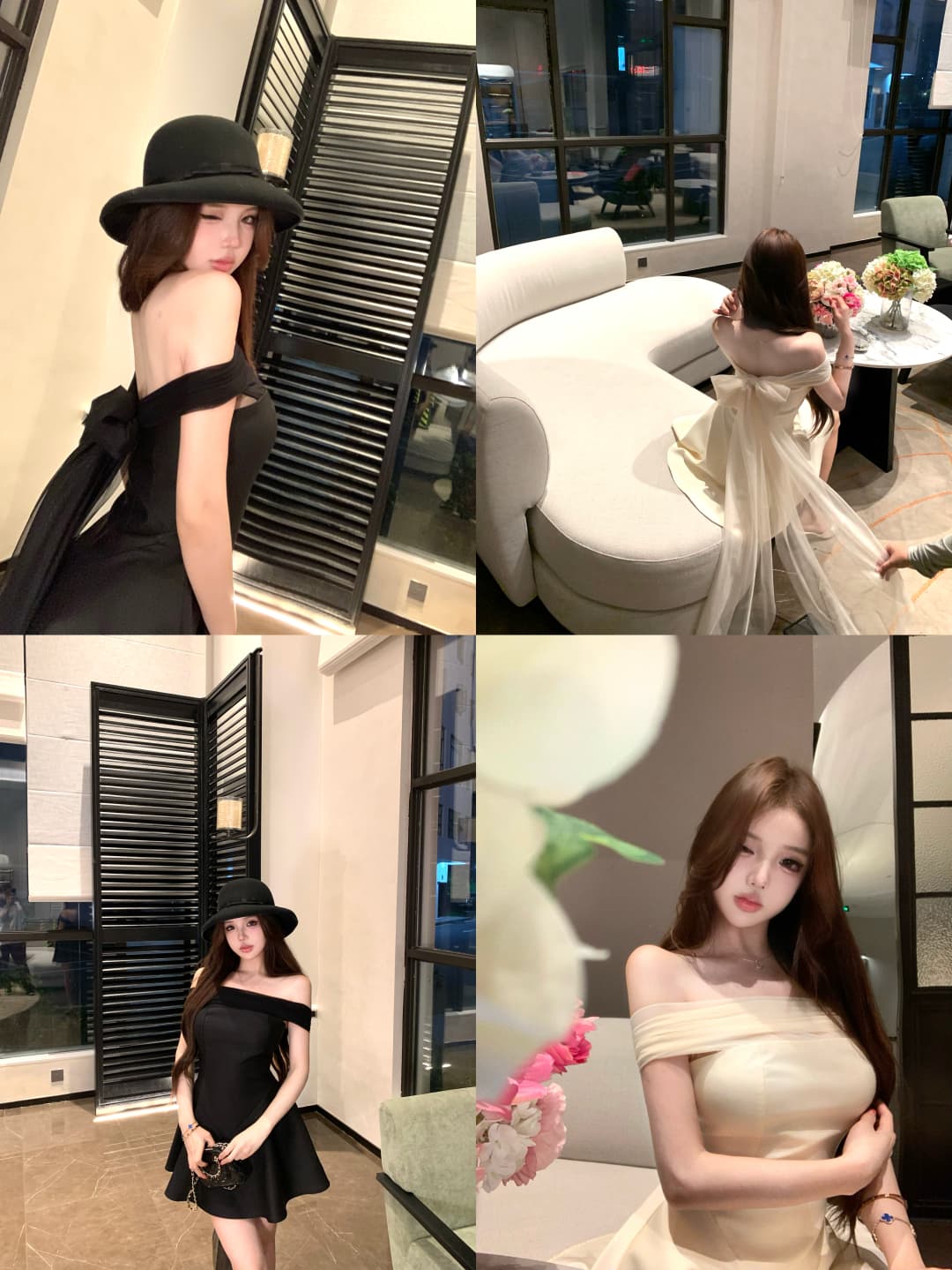 실사 정가 디자인 센스 나비 넥타이 기타 착용 법 오프숄더 튜브탑 백리스 드레스 이미지 2