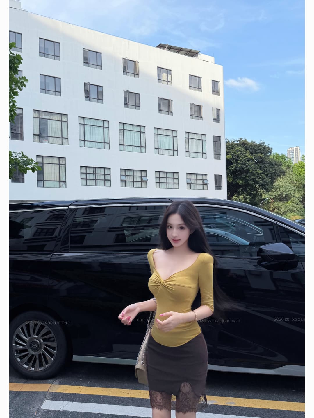 실사 정가 6 색상 비틀림 V넥 중간 소매 순수한 욕망 몸매 가꾸기 맨위 순수한 욕망 망사 레이스 조각 반신 스커트 상세 이미지 28