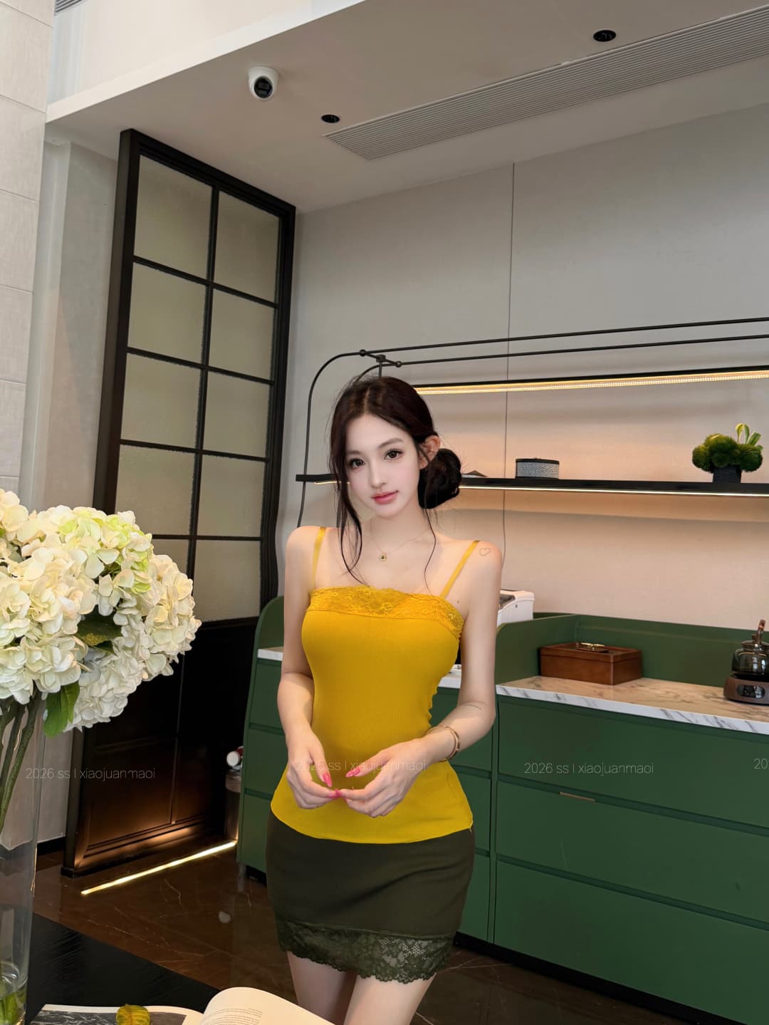 실사 정가 y l 레이스 조각 캐미솔 여름 몸매 가꾸기 맨위 레이스 반신 치마 세트 상세 이미지 7
