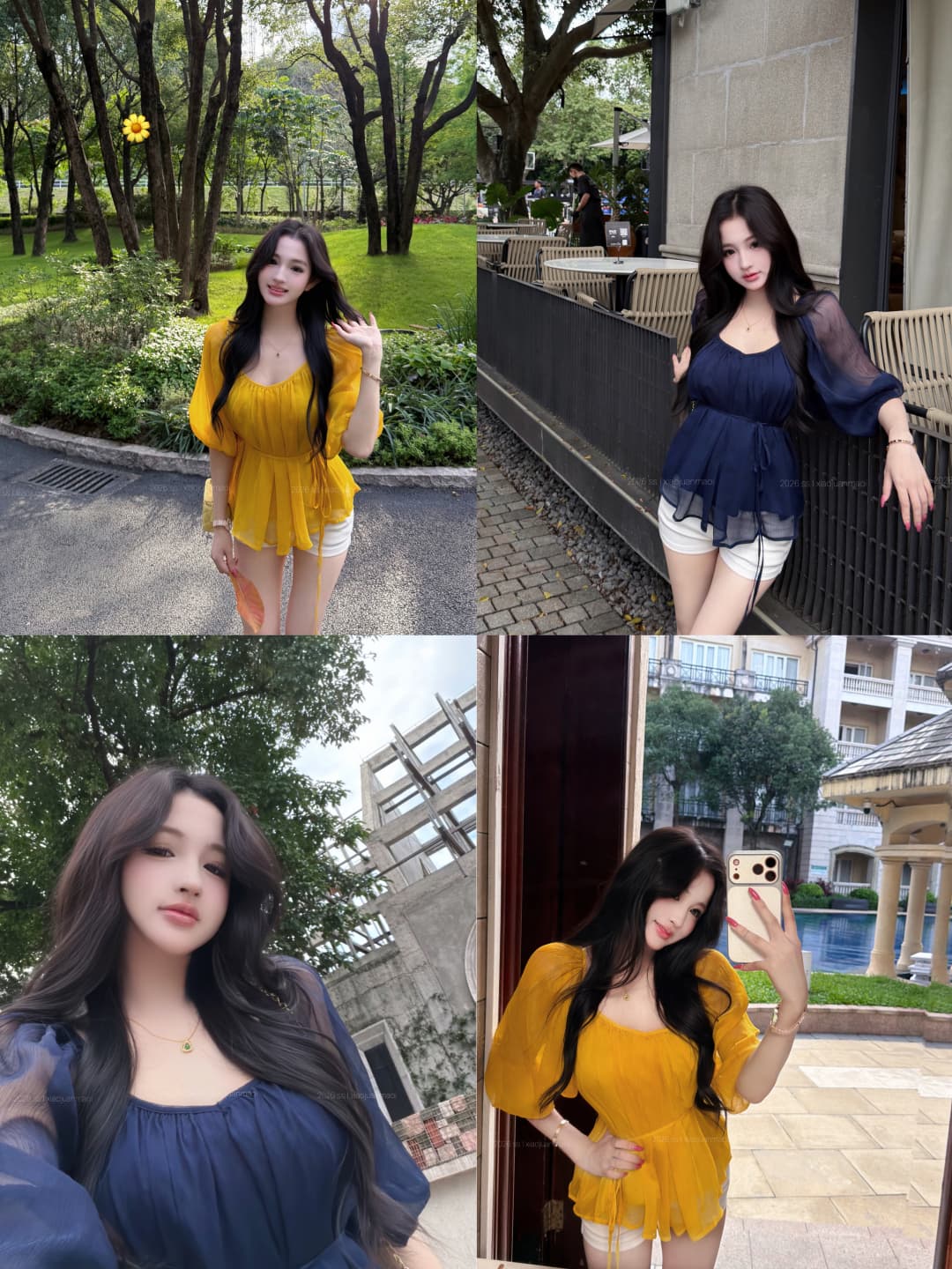 실사 정가 부드러운 실 제직 꿈 V넥 높음 ~을 통해 주름 레이스업 시폰 셔츠 여성 봄 여름 반소매 맨위