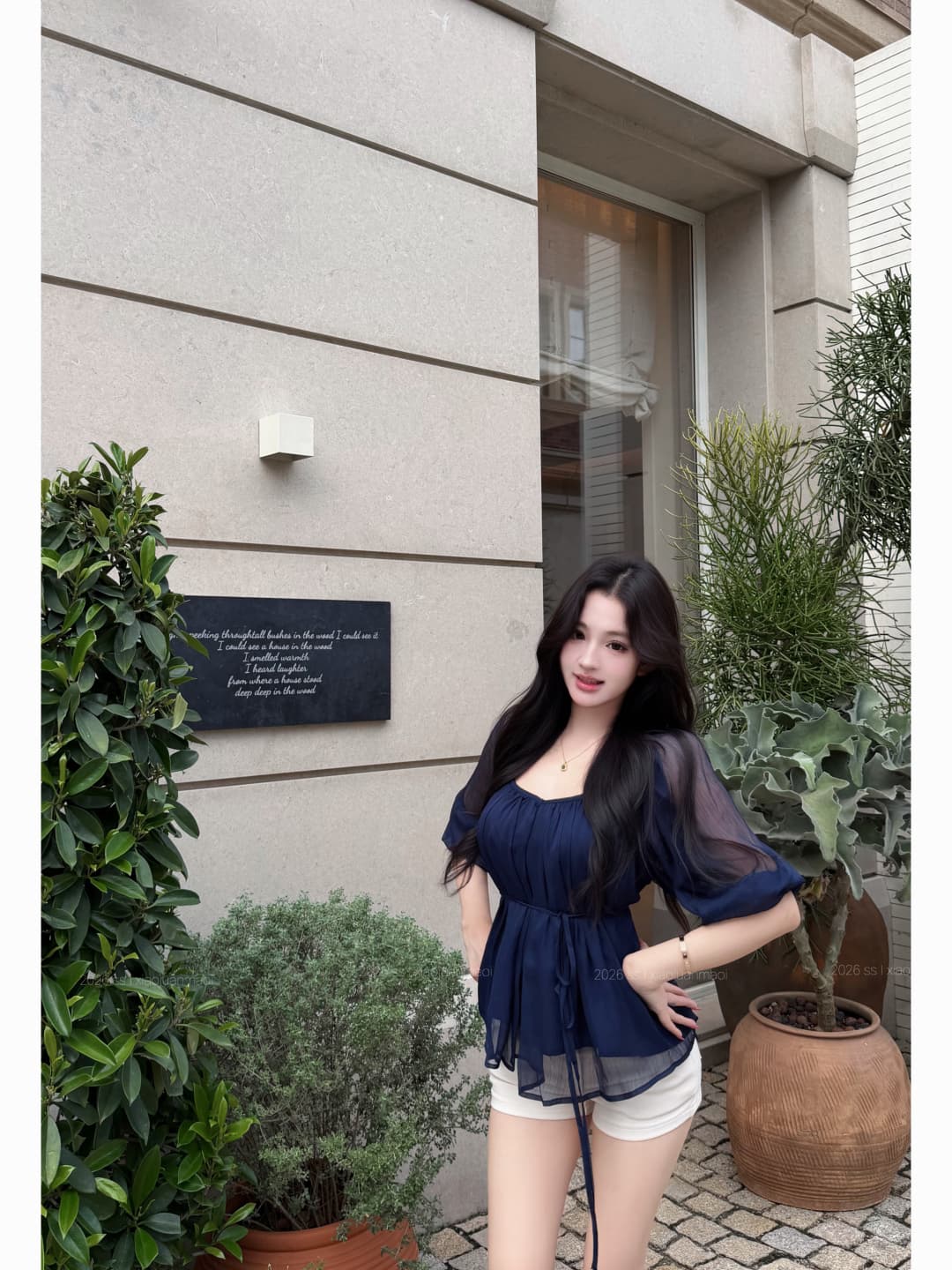 실사 정가 부드러운 실 제직 꿈 V넥 높음 ~을 통해 주름 레이스업 시폰 셔츠 여성 봄 여름 반소매 맨위 이미지 3
