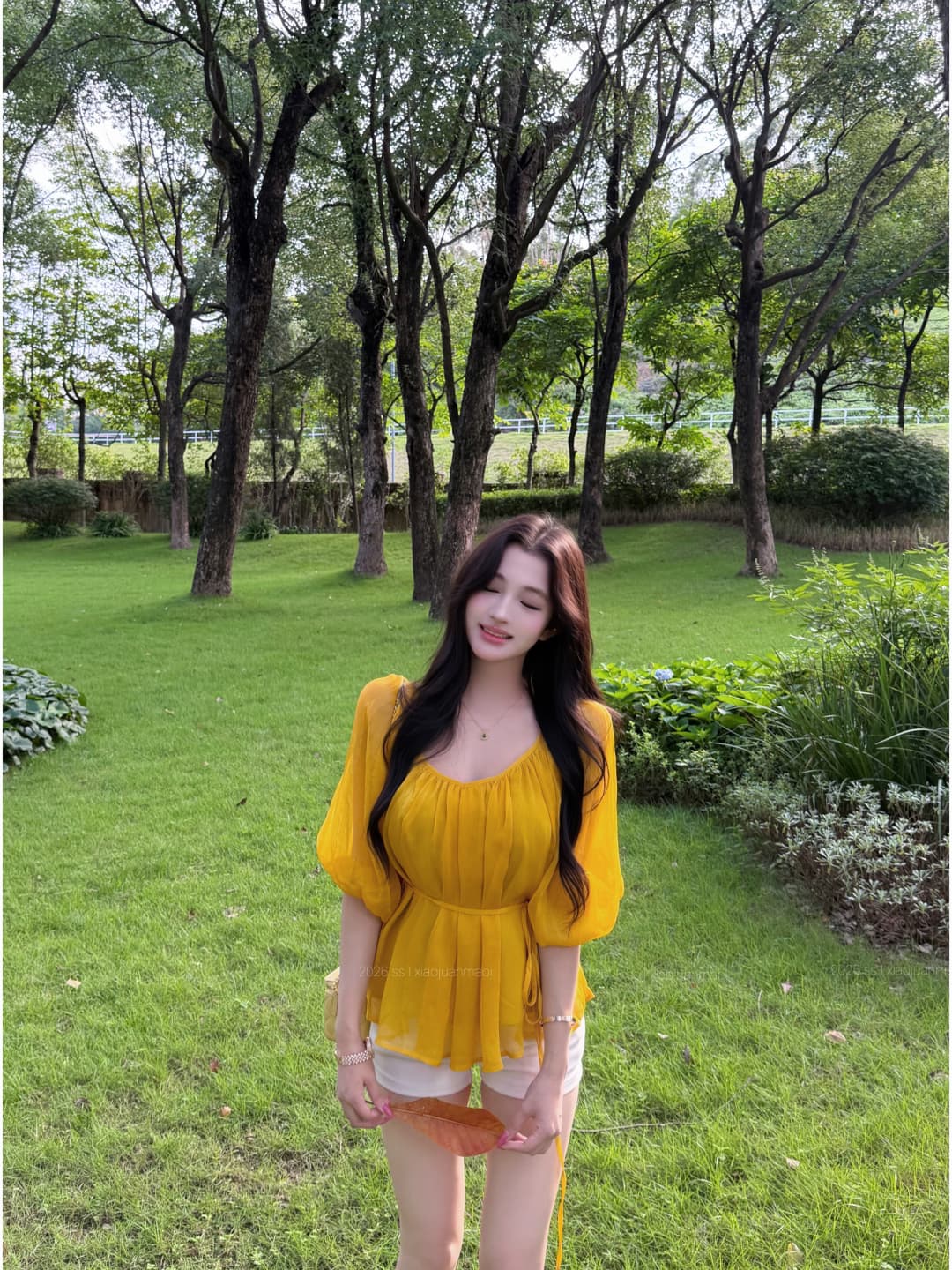 실사 정가 부드러운 실 제직 꿈 V넥 높음 ~을 통해 주름 레이스업 시폰 셔츠 여성 봄 여름 반소매 맨위 상세 이미지 9