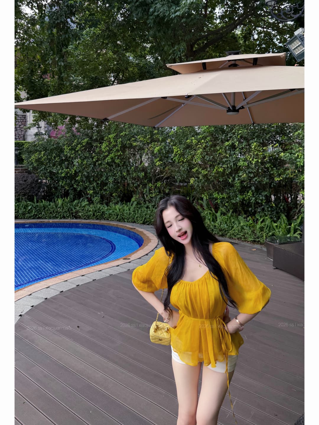 실사 정가 부드러운 실 제직 꿈 V넥 높음 ~을 통해 주름 레이스업 시폰 셔츠 여성 봄 여름 반소매 맨위 상세 이미지 15