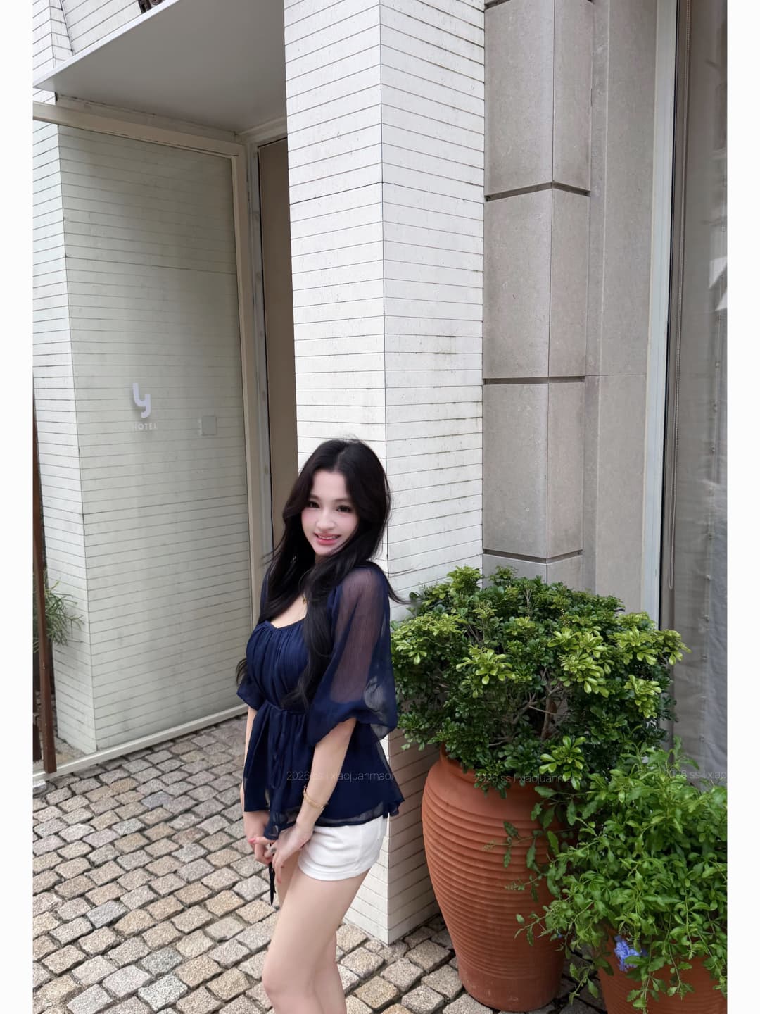실사 정가 부드러운 실 제직 꿈 V넥 높음 ~을 통해 주름 레이스업 시폰 셔츠 여성 봄 여름 반소매 맨위 상세 이미지 24