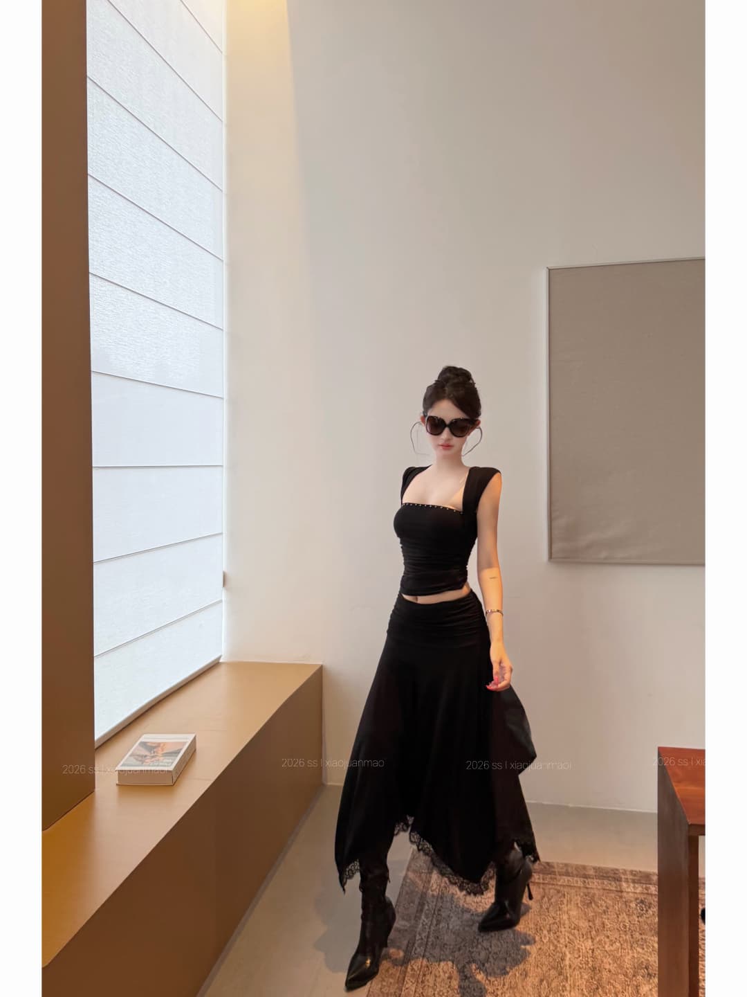 실사 정가 징 핫픽스 플리츠 슬림해 보이는 몸매 가꾸기 티셔츠 불규칙 물결무늬 Pleat 진자 철자 레이스 반 스커트 상세 이미지 9
