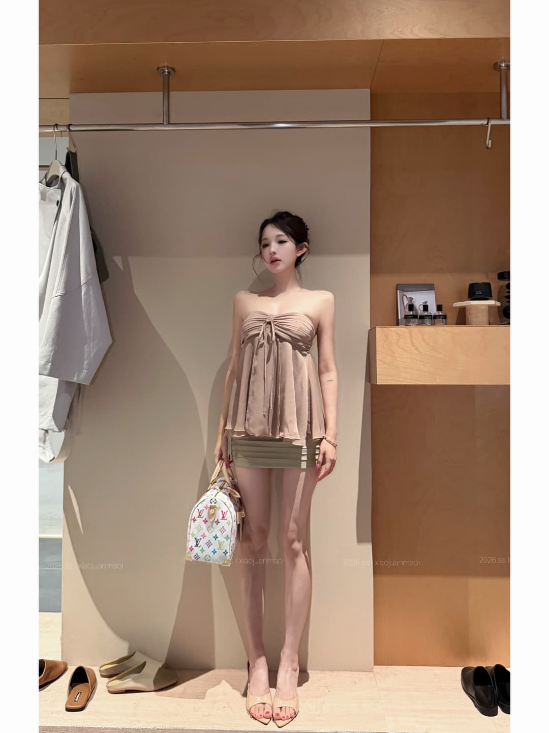 실사 정가 쉬폰 튜브탑 명중 가져 가라. 물결무늬 진자 알몸의 색상 한 마디 조끼 피질 기타 Pleat 몸매 가꾸기 스트레이트 미니 스커트 이미지 3