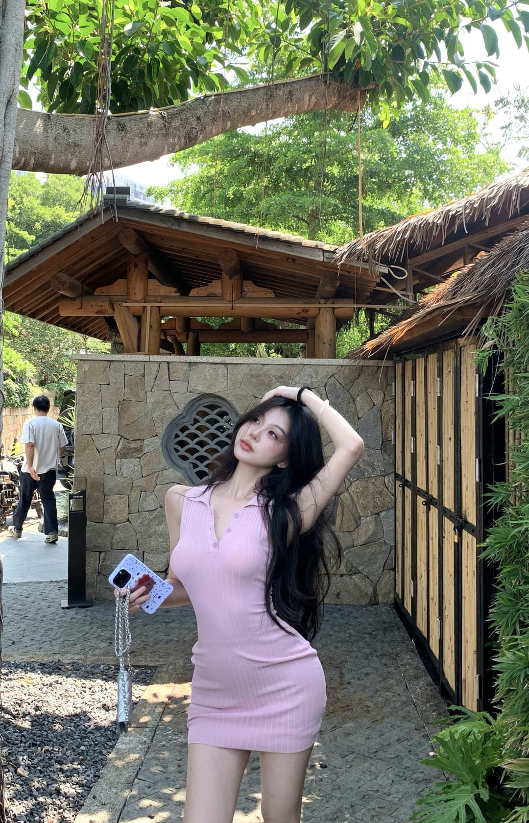 실사 정가 딸기 소프트 캔디 핑크색 폴로 칼라 민소매 조끼 여성 드레스 봄 여름 타이트 스커트 미니 스커트
