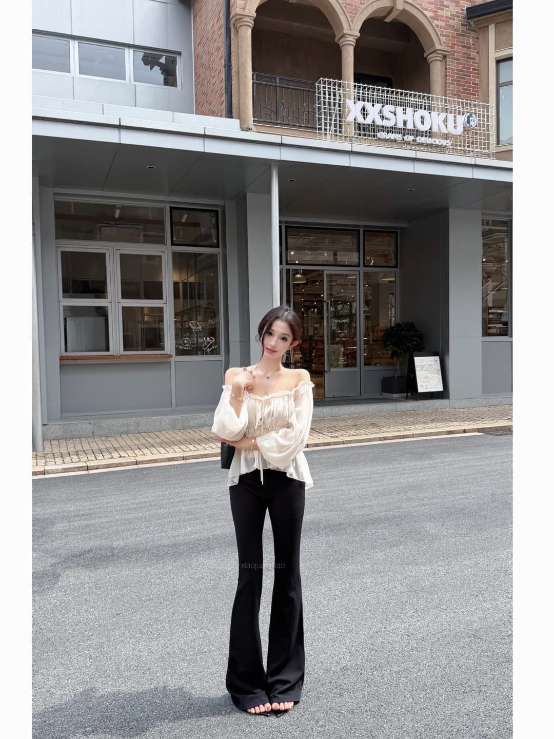 실사 정가 칭 시안 수생 조정 쌀 살구 색상 오프숄더 프릴 시폰 셔츠 여성 봄 여름 짧은 맨위 상세 이미지 13