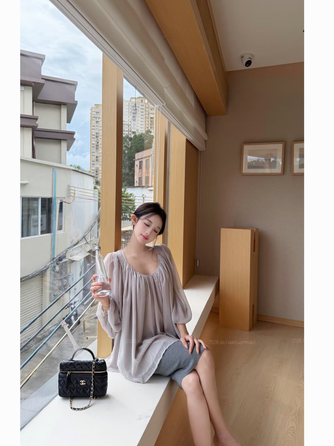 실사 정가 2 가지 색상 긴팔 라운드 넥 시폰 셔츠 여성 슬림해 보이는 품격 니트 반신 스커트 벨벳 반신 스커트 상세 이미지 31