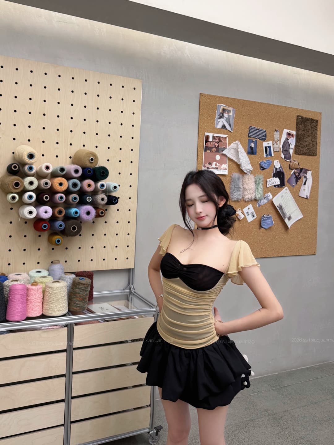 실사 정가 배색 망사 작은 날다 소매 발레 바람 맨위 나만의 것을 가져와 라. 레깅스 여러 단계 미니 스커트 치마바지 상세 이미지 9