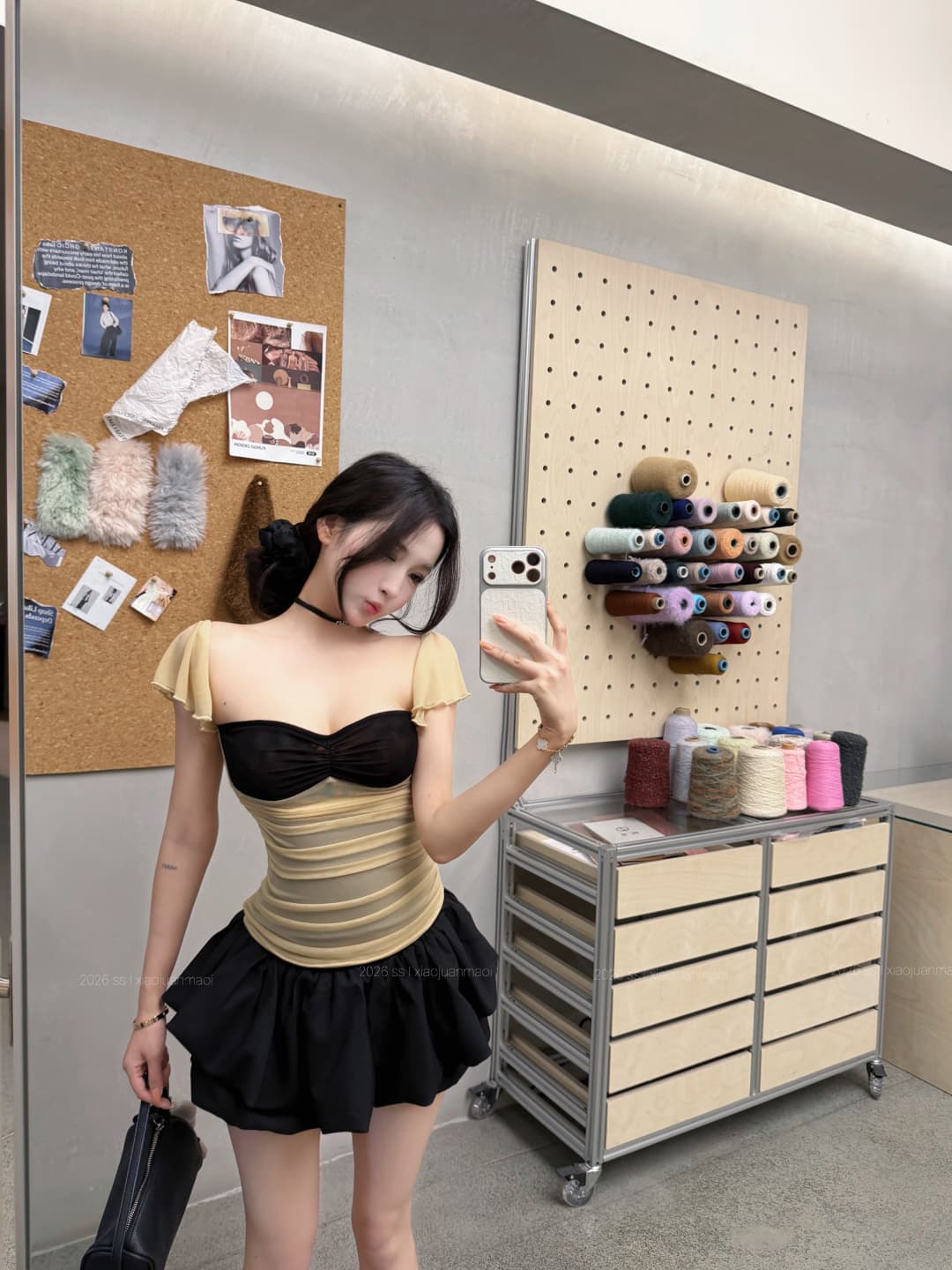 실사 정가 배색 망사 작은 날다 소매 발레 바람 맨위 나만의 것을 가져와 라. 레깅스 여러 단계 미니 스커트 치마바지 상세 이미지 10