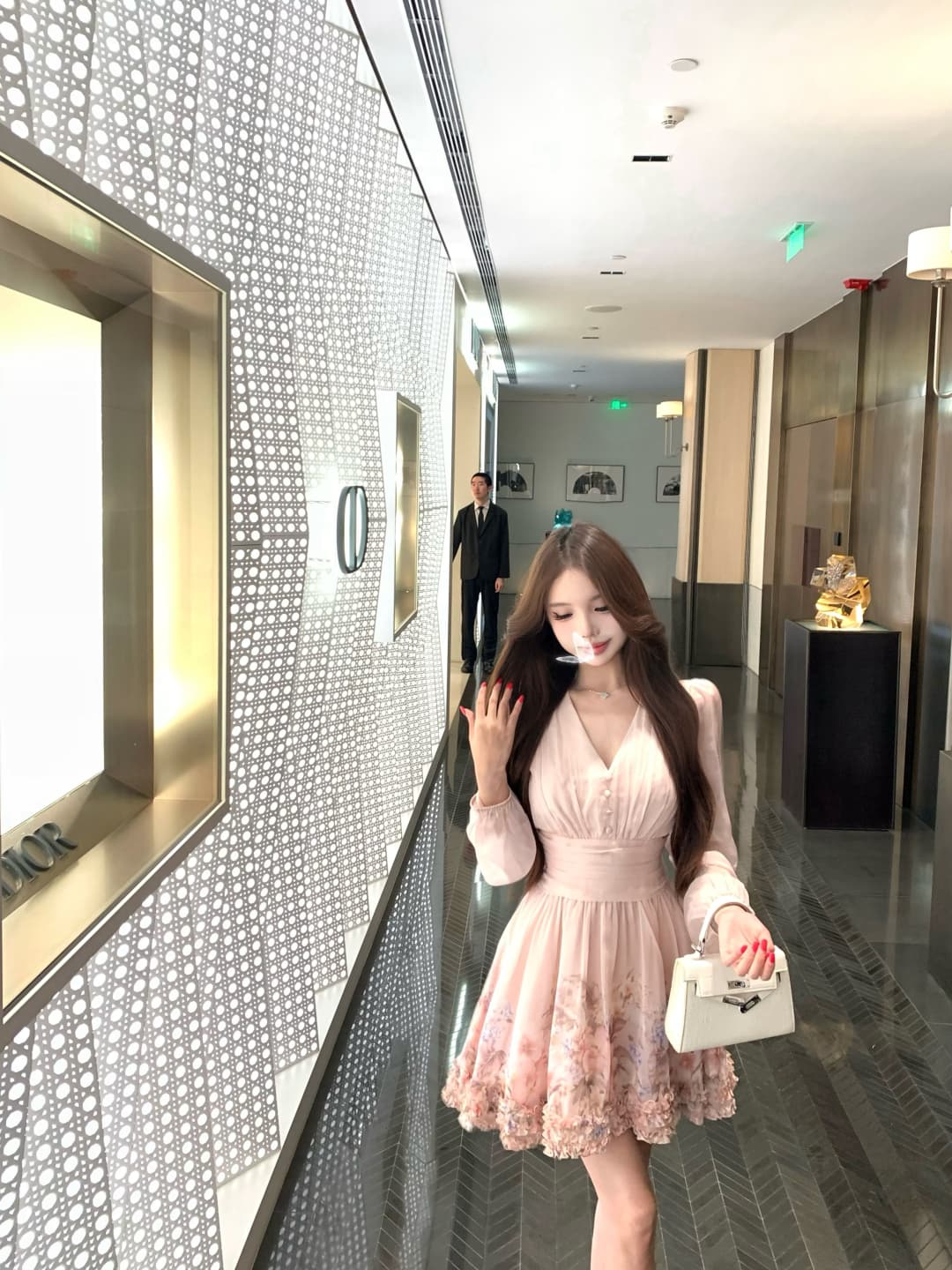 실사 정가 꽃이 떨어지는 꿈 저녁 허리 수축 슬림해 보이는 V넥 프릴 꽃 긴팔 드레스 이미지 2