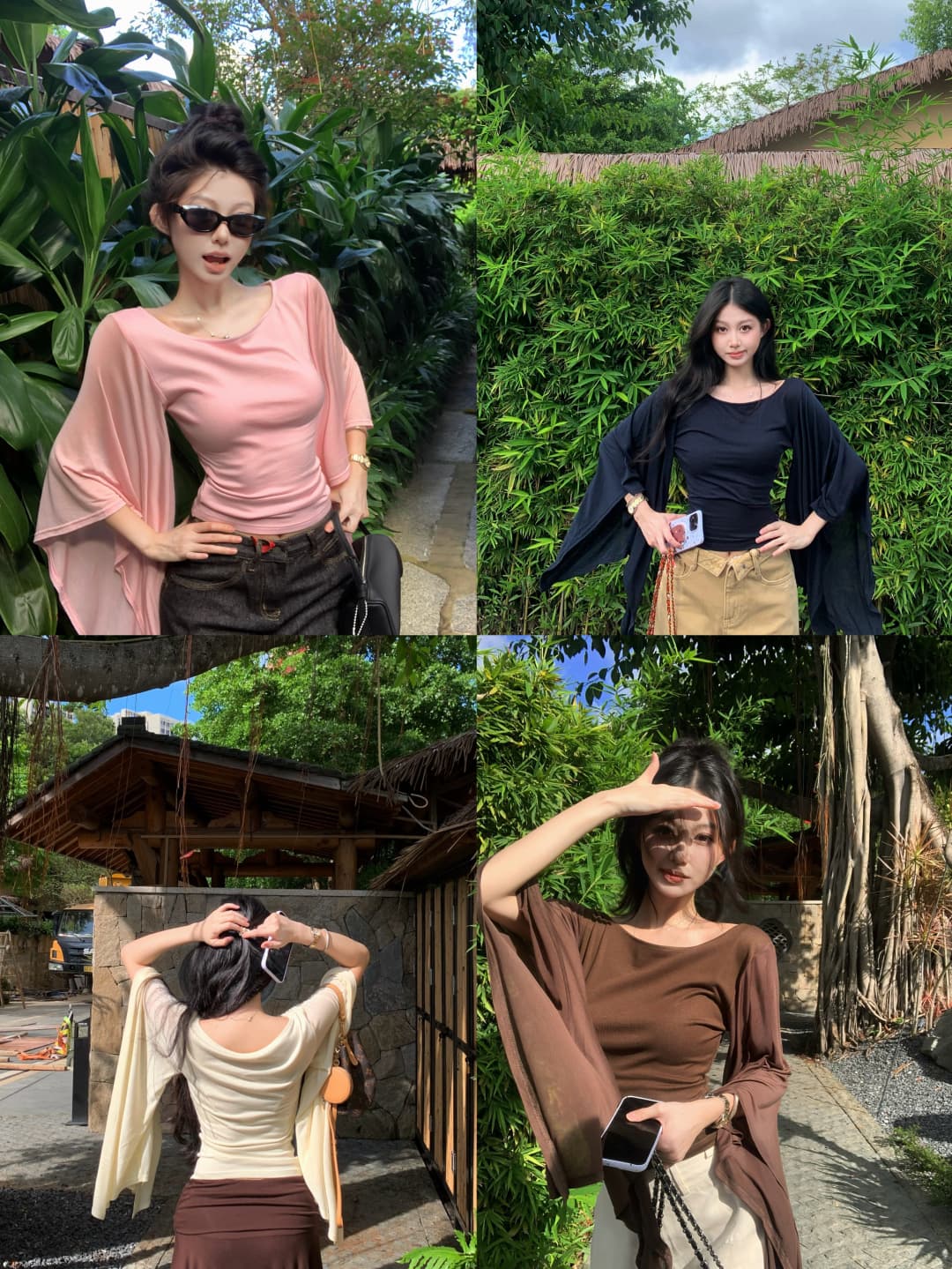 실사 정가 문단 그림자 소매 맨위 한 단어 대 네클라인 프로 피부 통기성 쇼트 스타일 나팔 소매 티셔츠 여성 상세 이미지 1