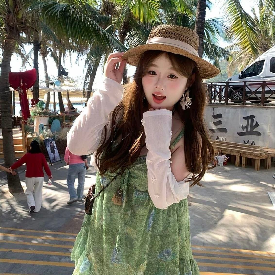 빅 사이즈 여성 의류 지방 mm 프랑스식 프릴 녹색 슬립 드레스 여름 새로운 루즈핏 휴가 느긋한 치마 상세 이미지 7