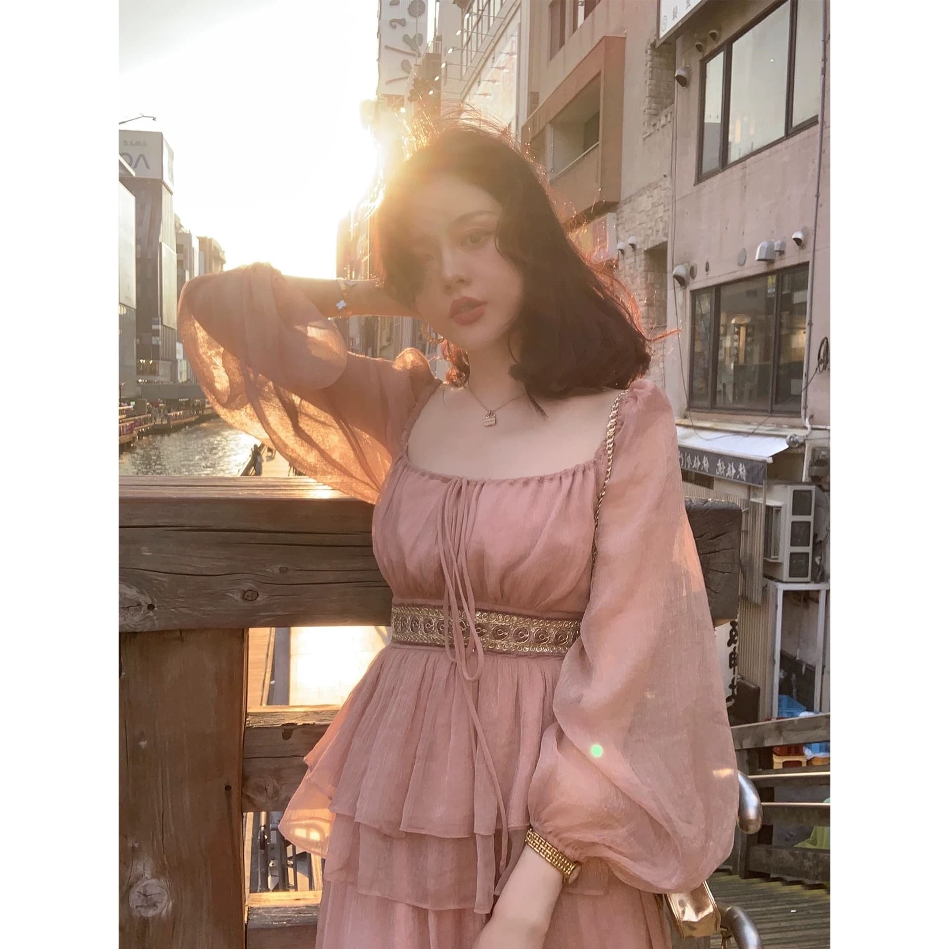 일몰 뮤즈 느긋한 고급 센스 착용 가져 가라. 세트 드레스 가을 부드러운 품격 긴팔 세트 이미지 2
