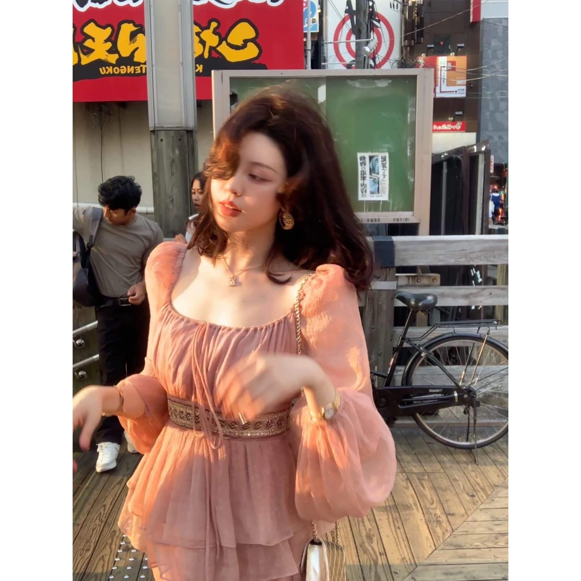 일몰 뮤즈 느긋한 고급 센스 착용 가져 가라. 세트 드레스 가을 부드러운 품격 긴팔 세트