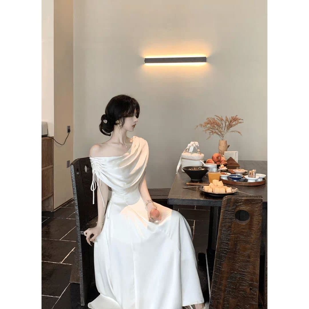 프랑스식 부드러운 바람 품격 흔들다 칼라 반팔 여성 드레스 2026 여름 새로운 허리 수축 큰 진자 롱 스커트 예복 치마