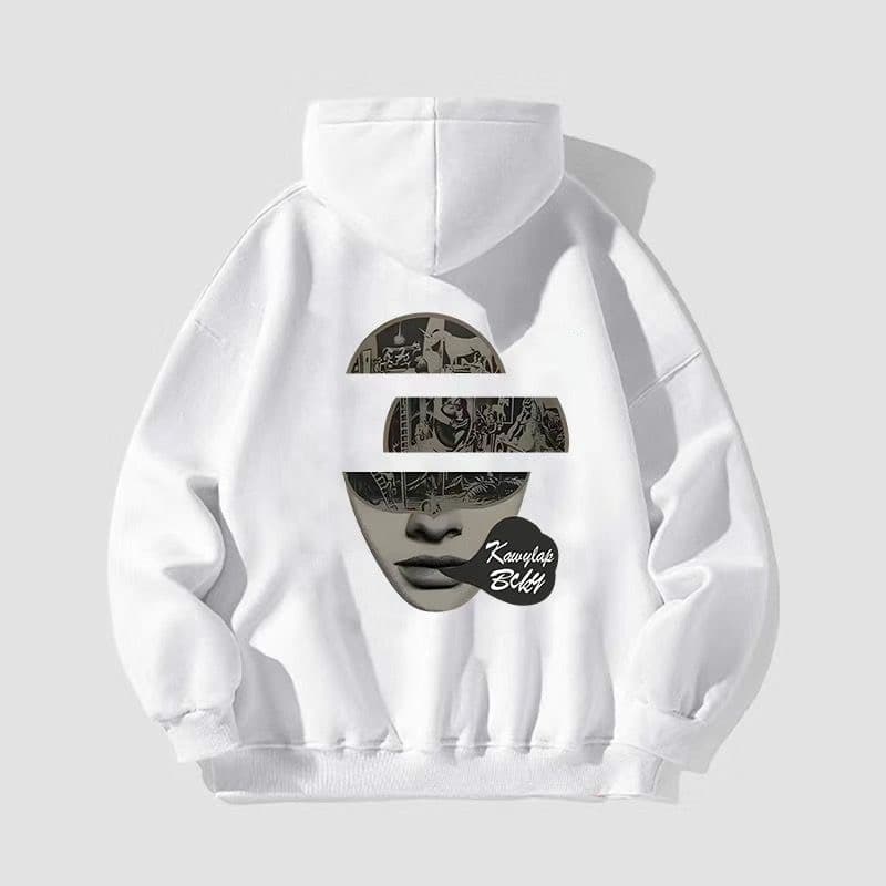 아메리칸 hiphop 인물 프린트 후드 티 스웨터 여자 학생 루즈핏 작은 대중 디자인 센스 가을과 겨울 재킷 맨위 상세 이미지 12