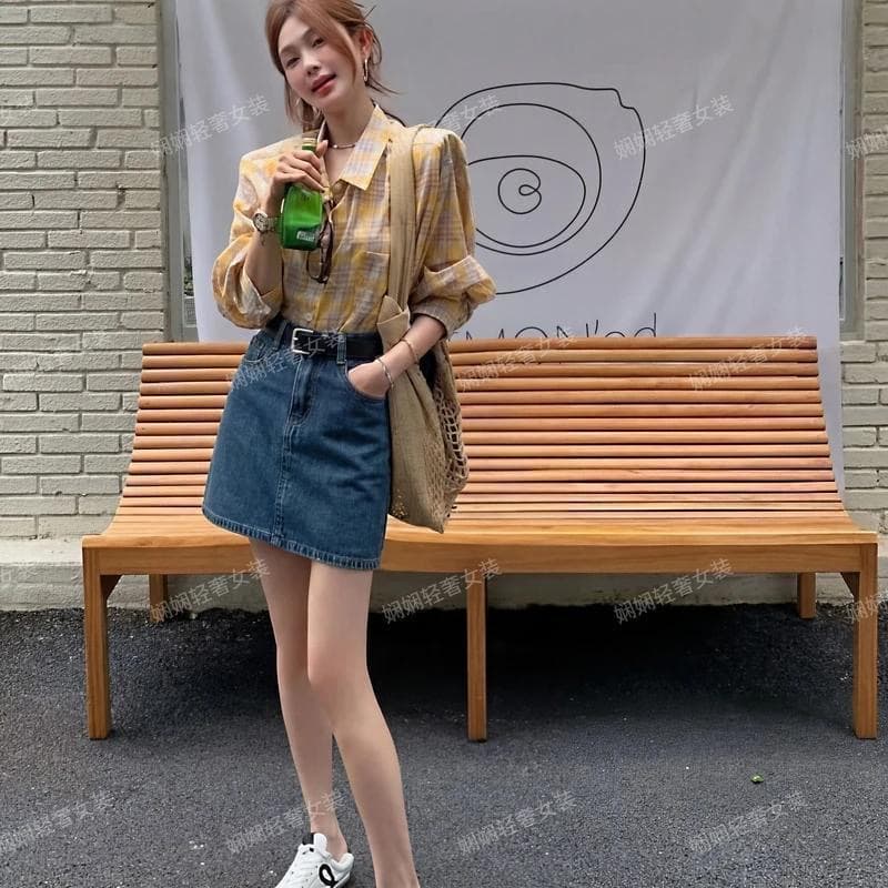 2026 여름 새로운 데님 미니 스커트 하이웨이스트 슬림해 보이는 표지 넓적 다리 노출 방지 한 마디 데님 반신 스커트 여성 빅 사이즈 상세 이미지 2