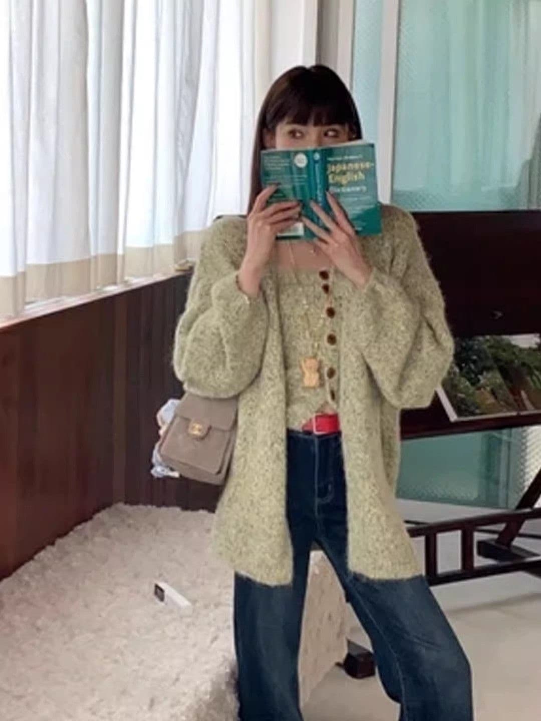 가을 세트 여성 2025 새로운 느긋한 바람 고급 센스 스웨터 카디건 코트 니트 조끼 슬립 투피스 세트 상세 이미지 3