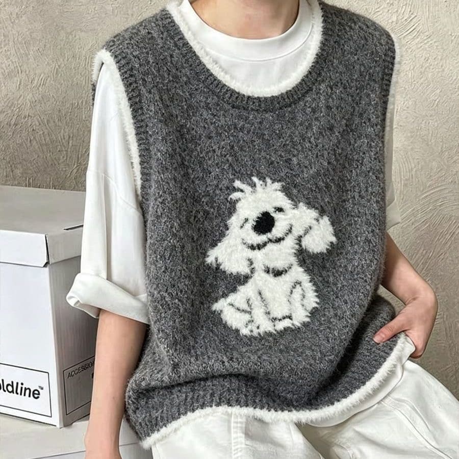 한 부서 강아지 스택 착용 민소매 베스트 조끼 자카드 새로운 루즈핏 니트 외출용 다용도 연령 감소 맨위 여성 상세 이미지 8